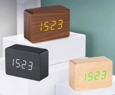 Деревянный будильник с функцией температуры, светодиодный будильник, голосовое управление, цифровые часы, небольшой электронный деревянный будильник, украшение USB, подарок